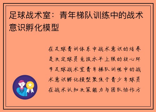 足球战术室：青年梯队训练中的战术意识孵化模型